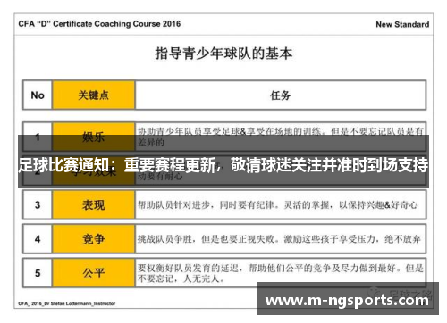 足球比赛通知：重要赛程更新，敬请球迷关注并准时到场支持